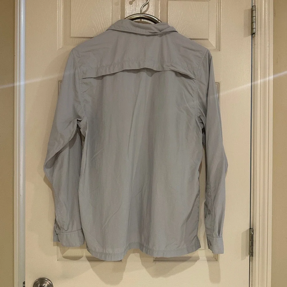The North Face Mens M Gray Long Sleeve Hiking Shirt Nylon Ventilated Button Up